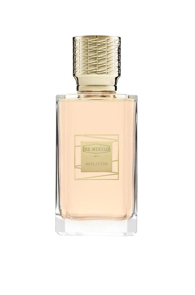 Perfume bottle with gold cap on a white background
